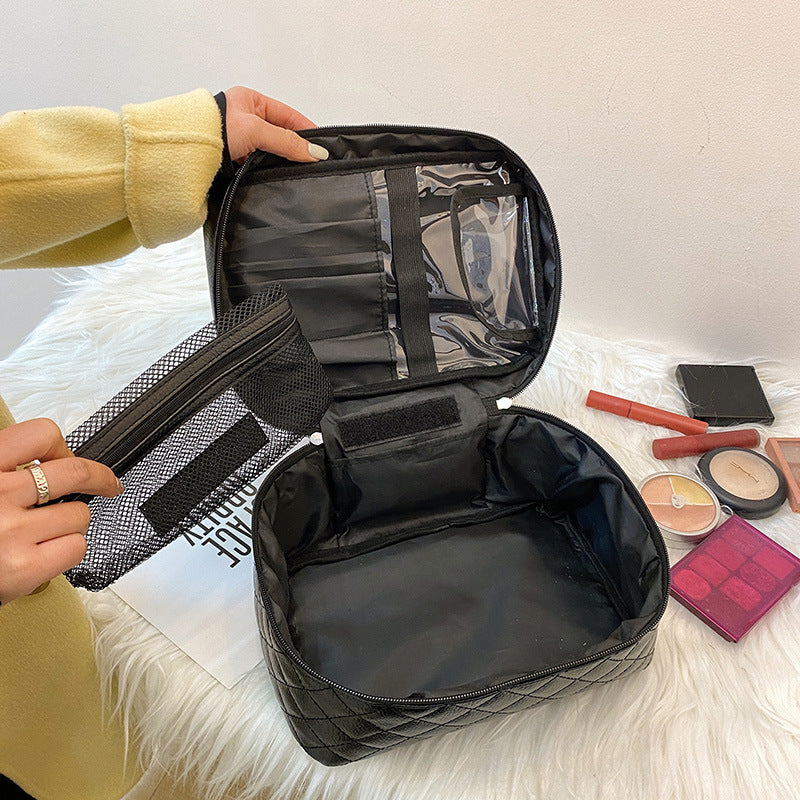 Pu Portable Large Capacity Rhombus Cosmetic Bag