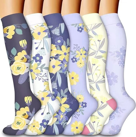 Combination Pattern Long Tube Sports Compression Stockings 6 Pairs
