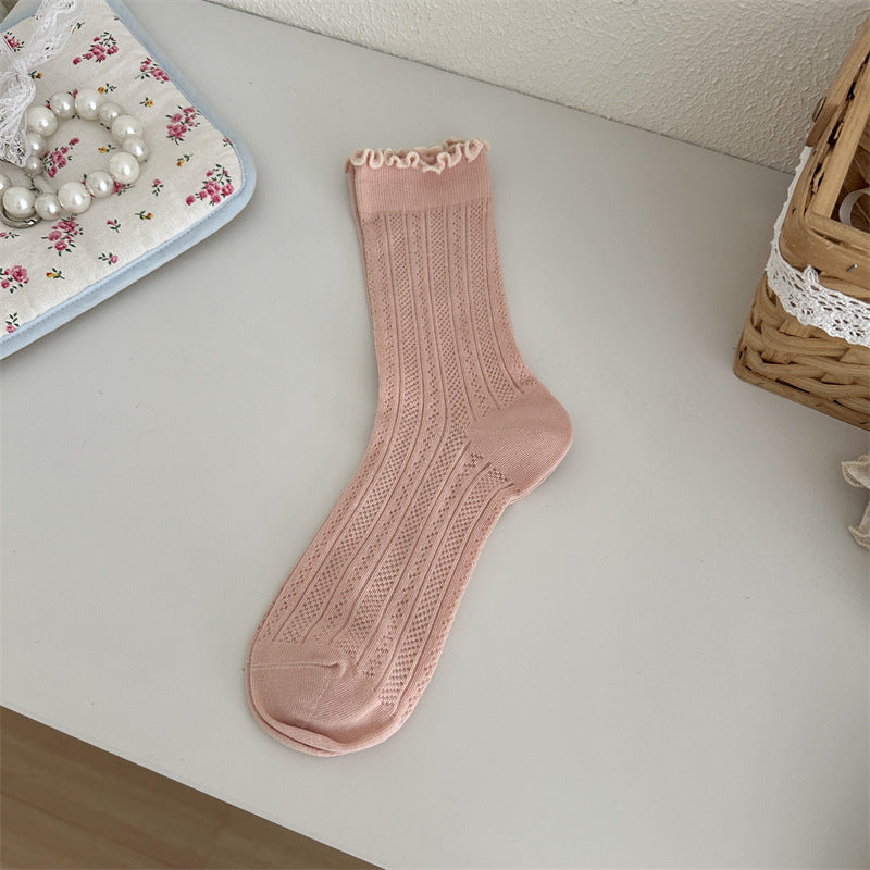 Mesh Hollow Out Solid Color Stringy Selvedge Mid-calf Length Loose Socks Breathable Sweat Absorbing