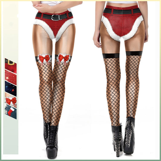Women's Lace Christmas Print Stretch Leggings