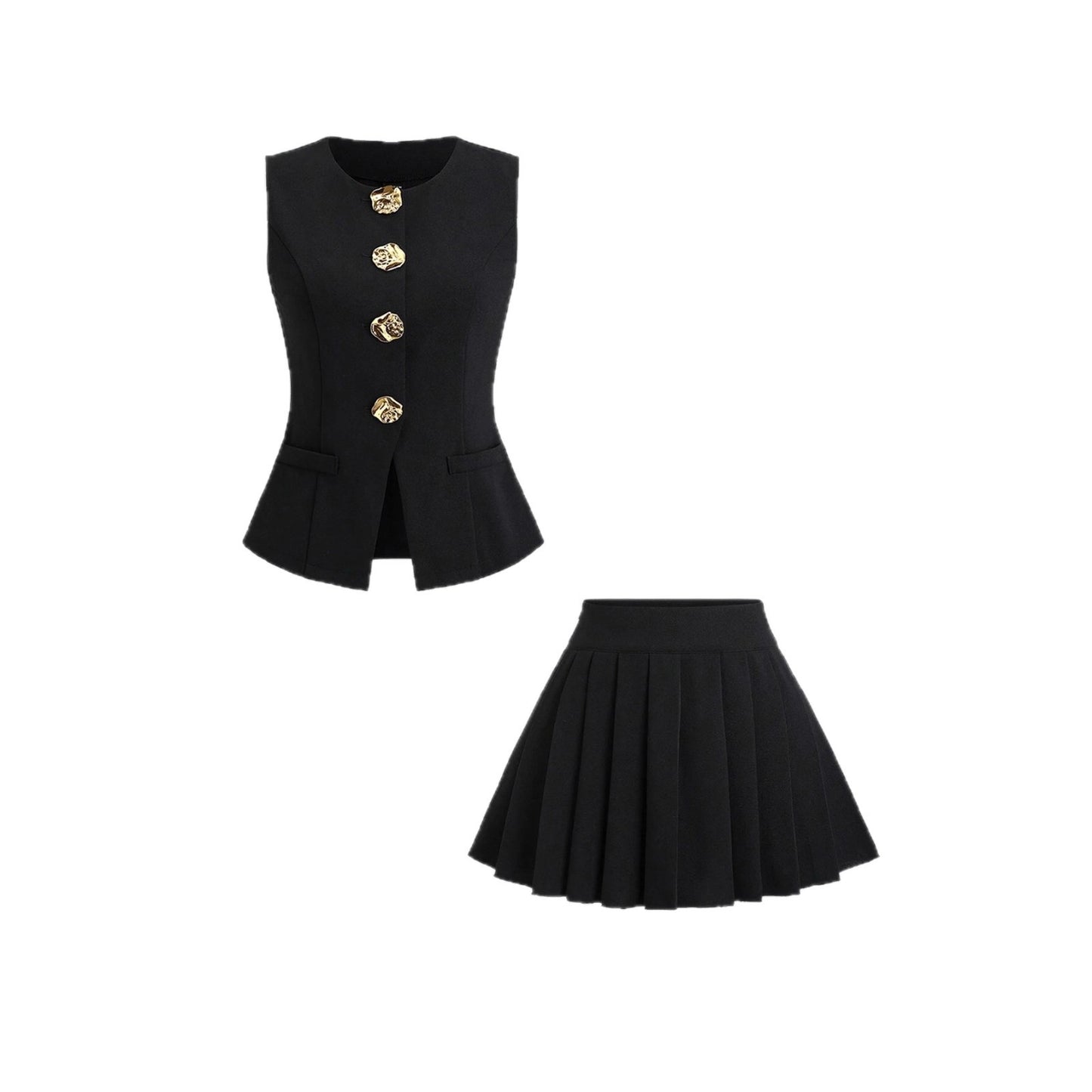Solid Color Skirt Outfit High-grade Sleeveless Two-piece Vest Set