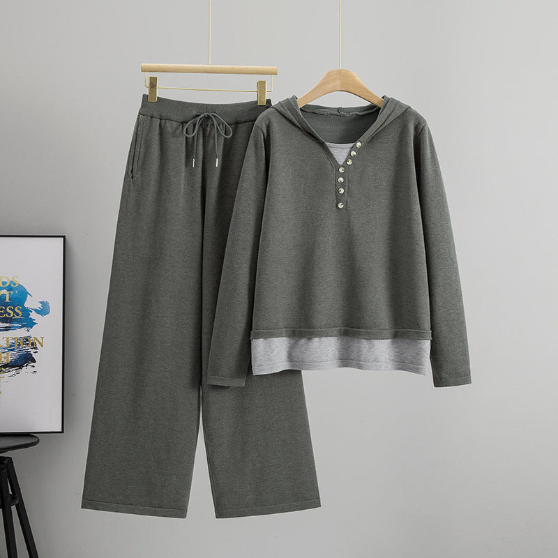 Knitted Sweater And Wide-leg Pants Casual Sportswear Set