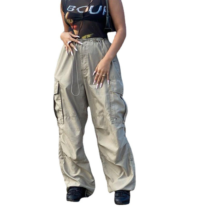 Large Pocket Light Casual Straight Trousers