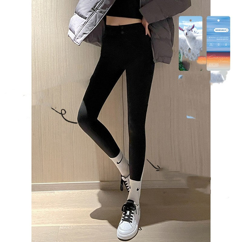 Autumn And Winter Double Buckle Shark Black Leggings