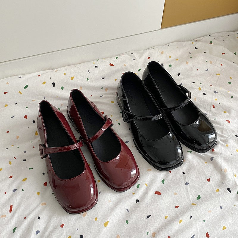 Womens Shallow Simple French-Style Retro Chunky-Heel Pumps
