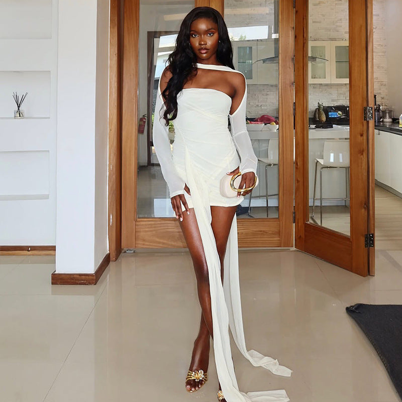 Solid Color Slit Sexy Sheath Dress Slip Dress