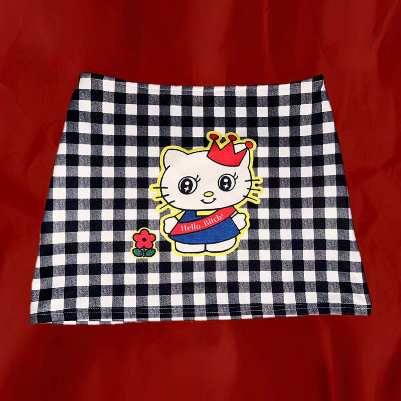 Retro Dog Digital Printed Low Waist Skirt