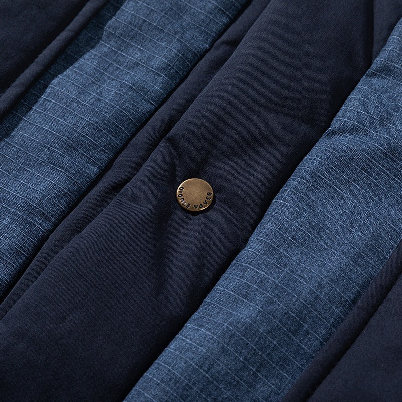Chinese Style Retro Washed Batik V-neck Cotton-padded Coat