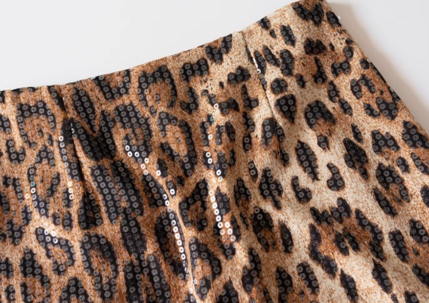 Leopard Print Skirt A- Line Skirt Heavy Industry Glitter