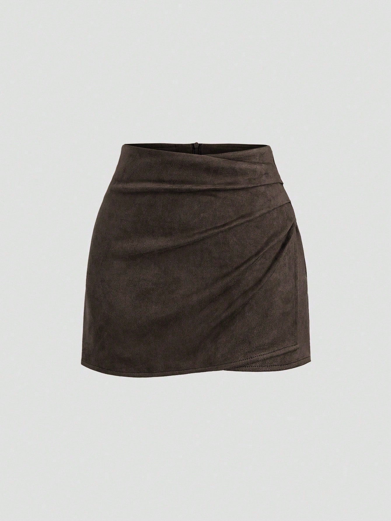 Solid-color Sheath Skirt With Pleats And An Asymmetrical Zipper For Women