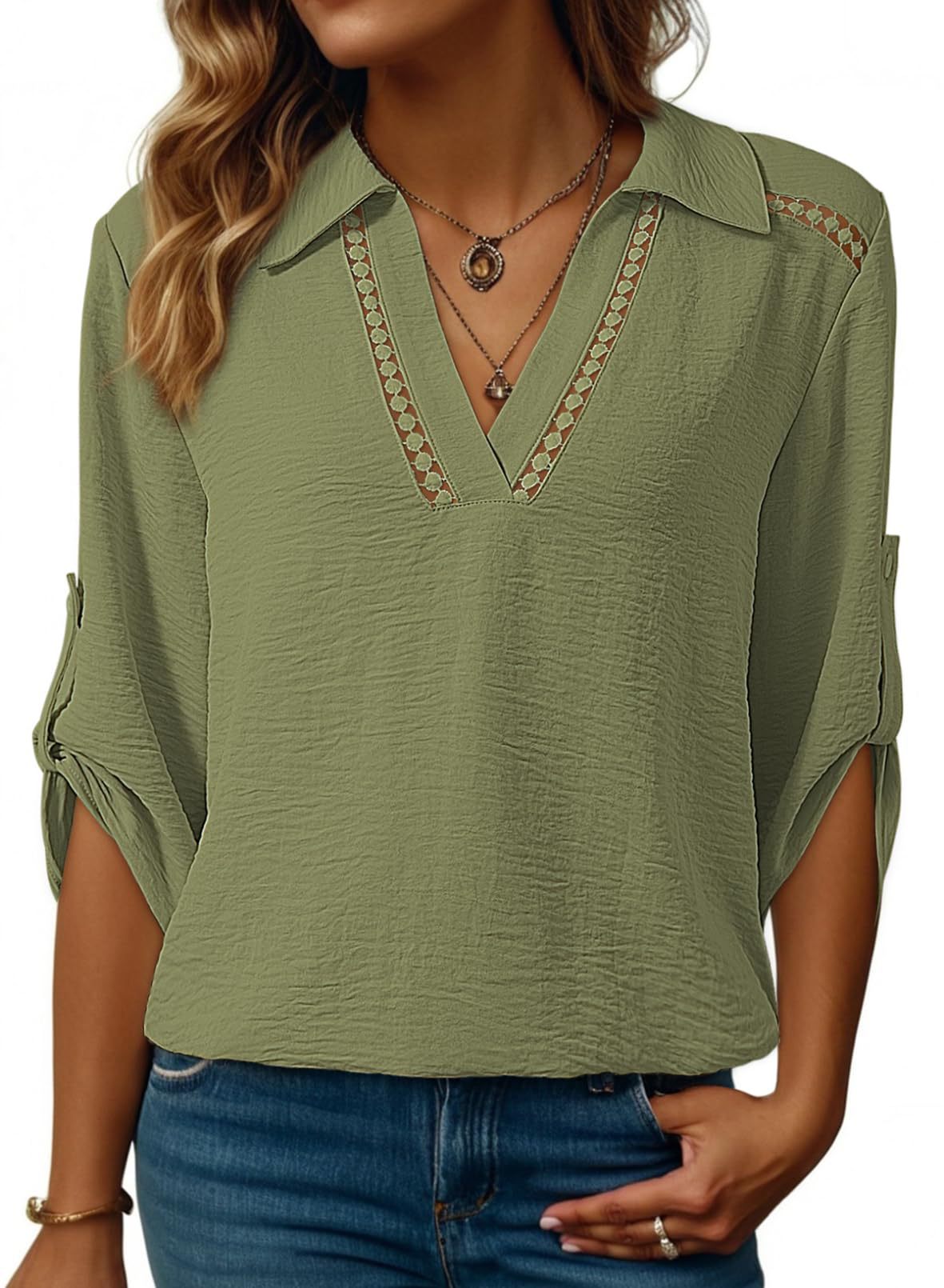 Stylish Casual Solid-color Hollow-out V-neck Versatile Top For Women