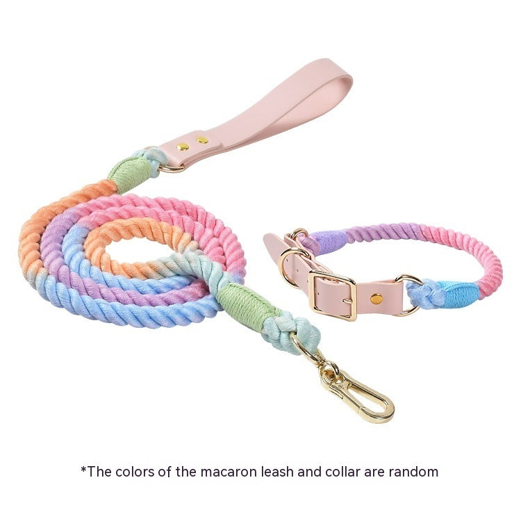 Woven Cotton Rope Leather Pet Dog Collar Suit