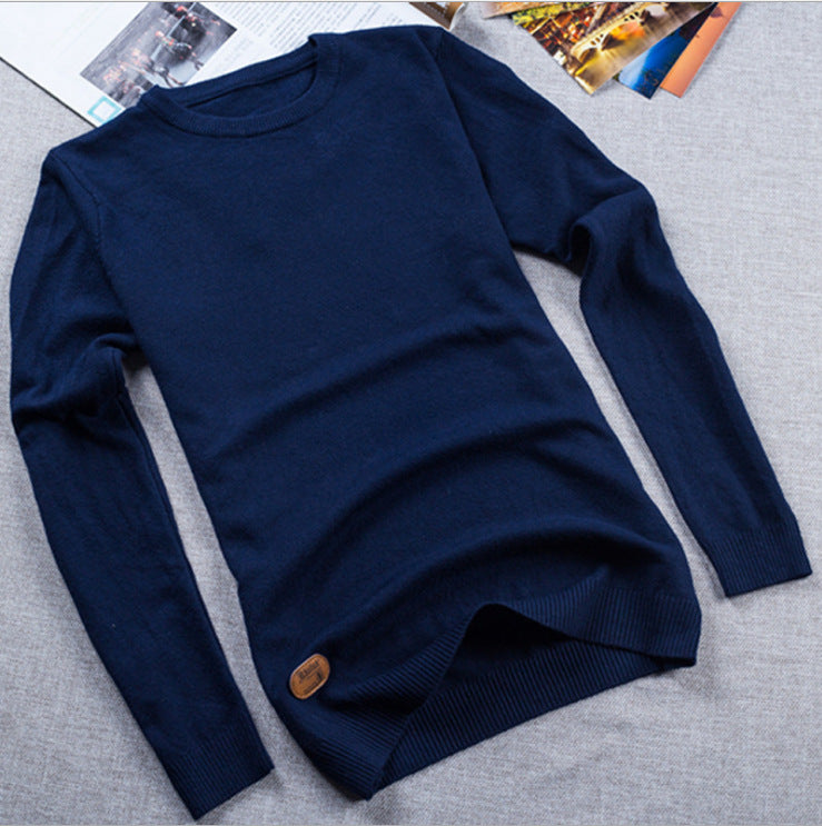 Solid Color Men Round Neck Sweater