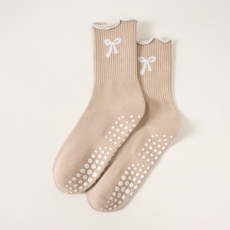 Sports Socks Yoga Mid Calf Socks Non Slip Silicone Ruffle Cotton Socks
