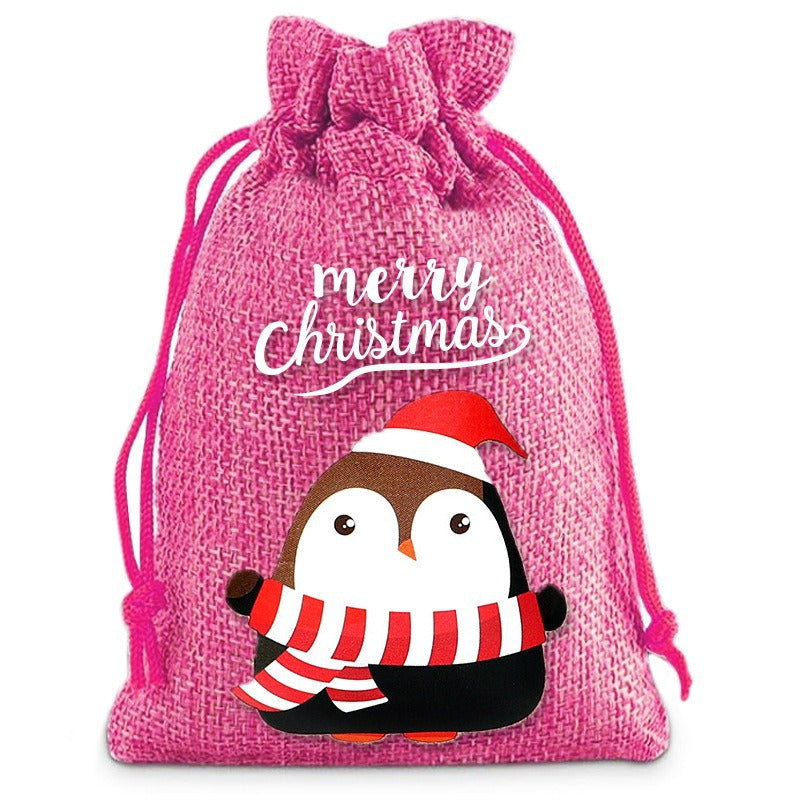 Christmas Linen Drawstring Bag