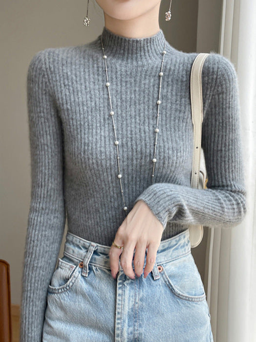 Women's Half Turtleneck Knitted Bottoming Shirt Slim Skin-friendly Soft Glutinous Sweater