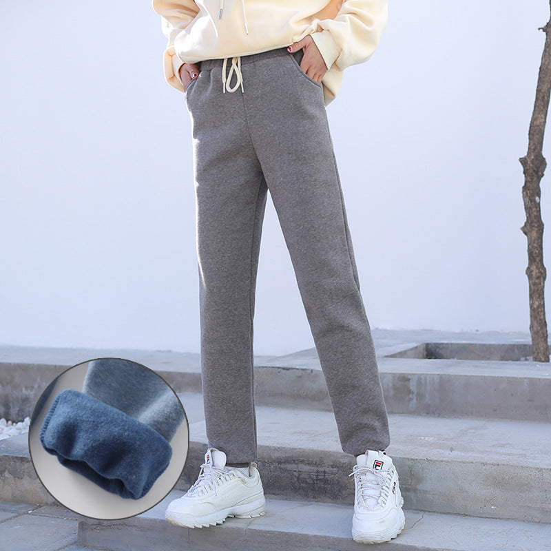 Autumn And Winter Fleece-lined Thickened Casual Pants Women's Pearl Velvet Sweatpants