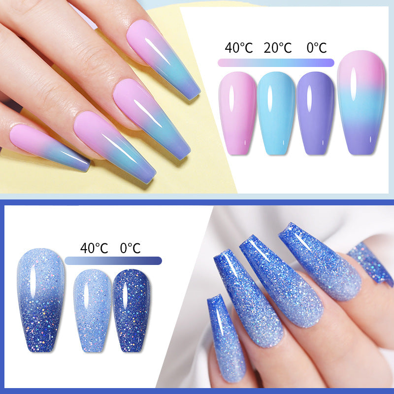 Temperaturændring Glitter UV Neglelak Tre-sektions Farveskift