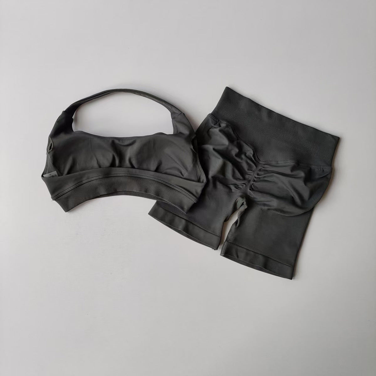 Silk Halter Bra And Peach-butt Shorts Yoga Set