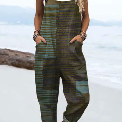 Women's Printed Pocket Wide Leg One-piece Trousers