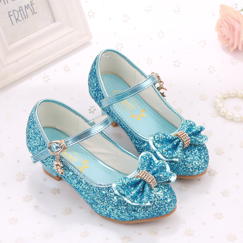 Small High Heeled Shoes With Sequined Bow