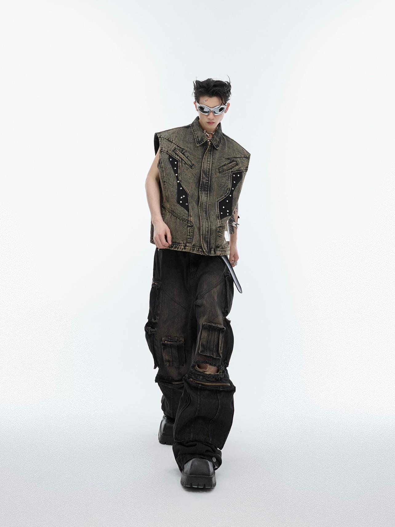 Metal Rivet Design Denim Vest Sleeveless Jacket