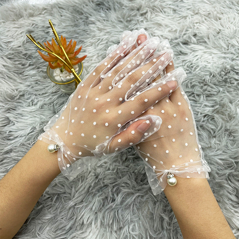 Simple Sunscreen Mesh Lace Thin Spotted Gloves