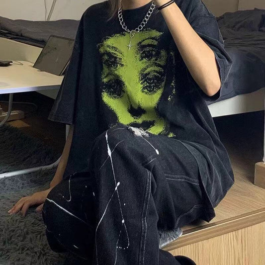 Black Short Sleeve T-shirt Girl's Cotton Top