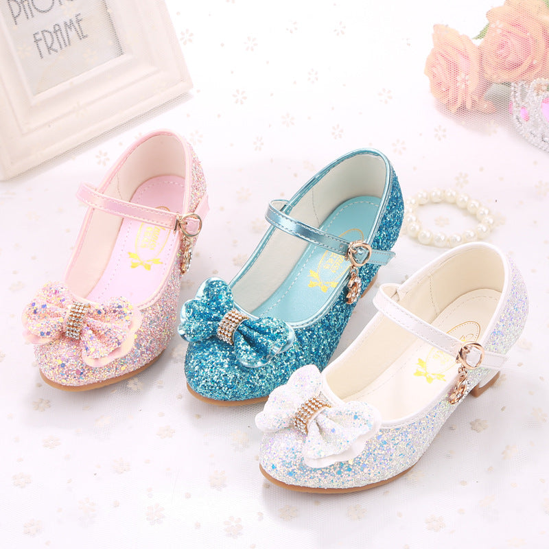 Small High Heeled Shoes With Sequined Bow