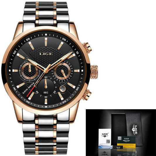 Men's Sports Quartz Watch Waterproof Steel Belt
