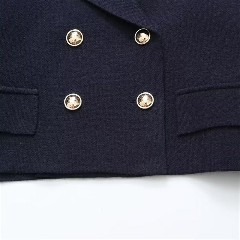 Women's Lapel Double Breasted Knitted Short Coat