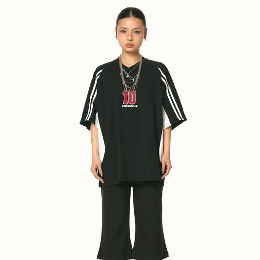 American Retro Mixed Color Stripe Sports Embroidery Short Sleeve