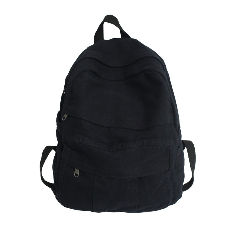 Washed Solid Color Canvas Schoolbag