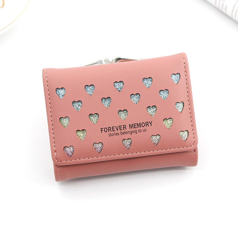 Womens Three-Fold Wallet With Hollowed-Out Heart Design