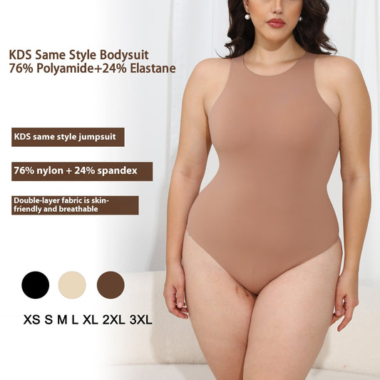 Sleeveless T-shaped Tight Soft Round Neck Jumpsuit Nude Feel Tights