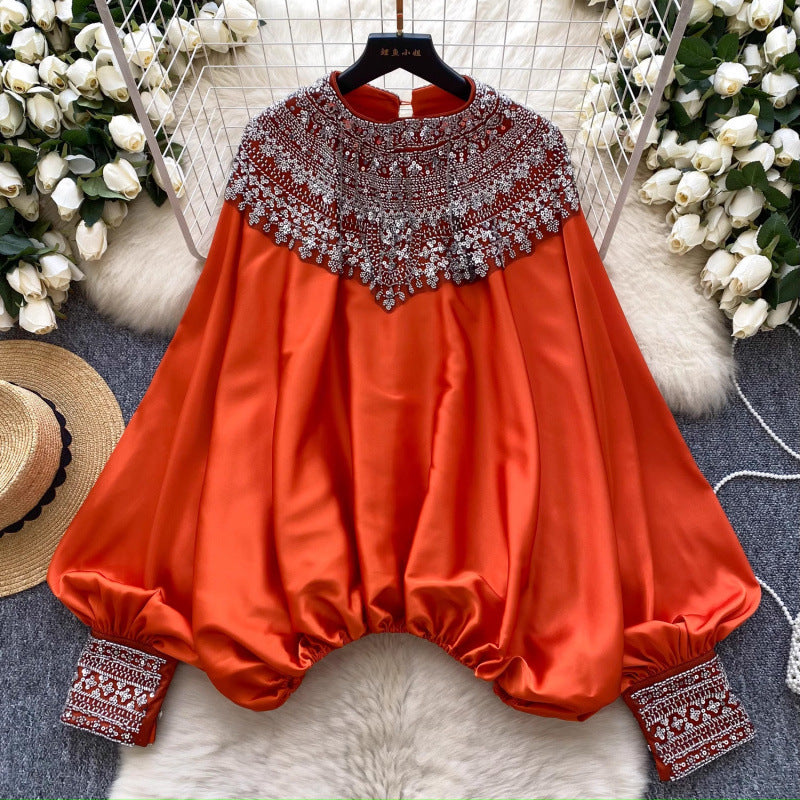 French-style Chic Beaded Casual Blouse For Women
