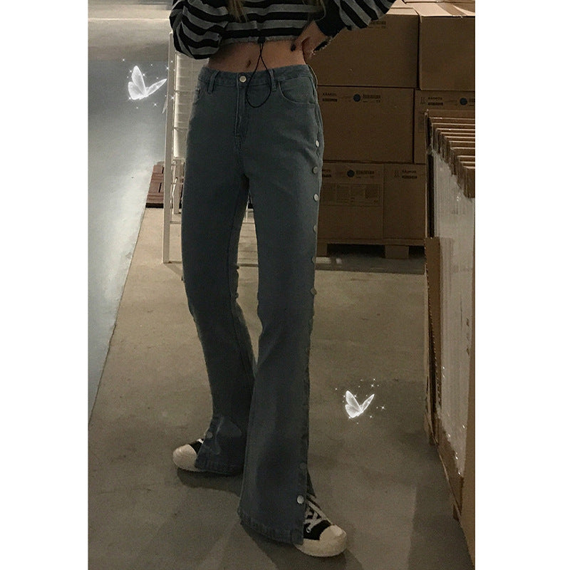 Slim Slightly Flared Straight Wide Leg Jeans