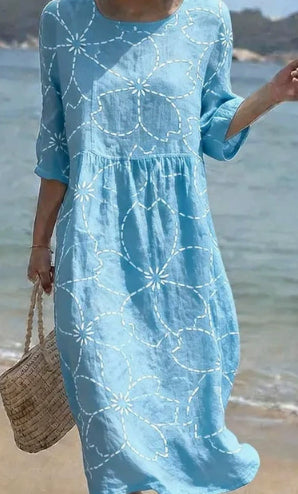 Women's Loose Round Neck Fashion Premium Long Sleeve Printed Dress