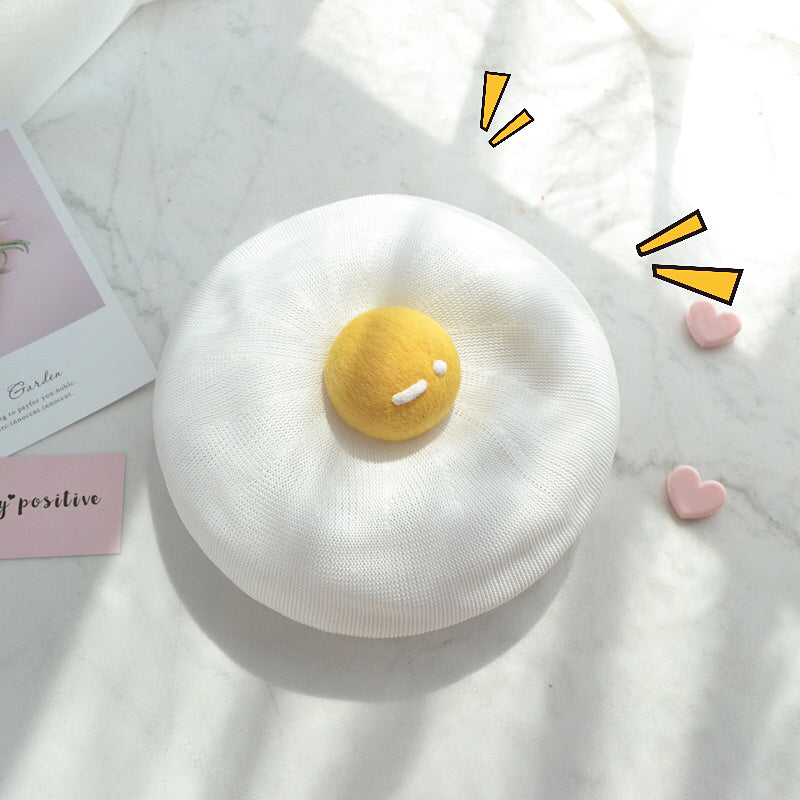 Thin Breathable Cute Poached Egg Beret