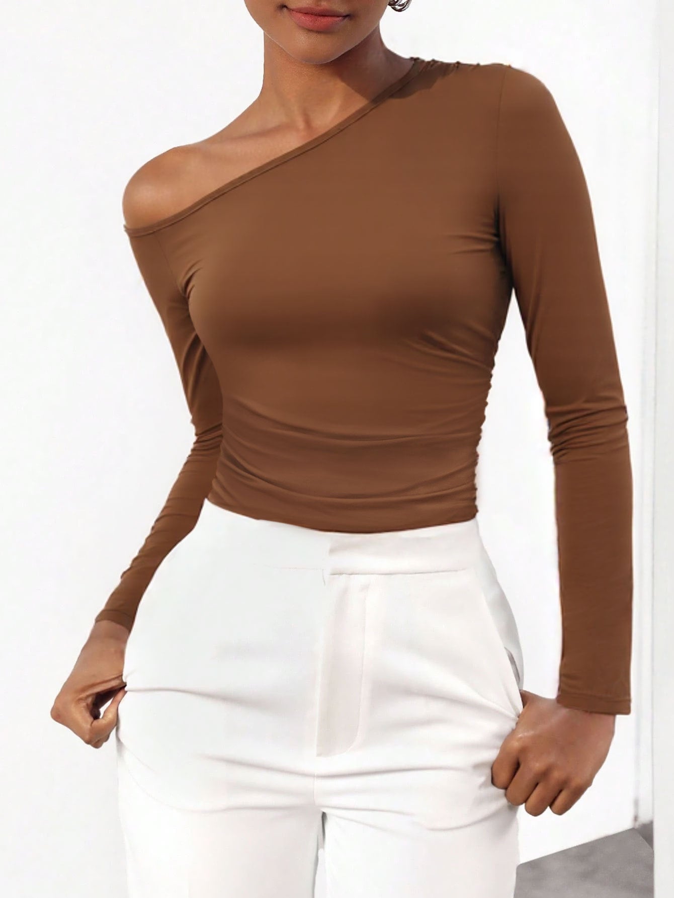 Efterår og vinter ny Y2K slim-fit off-shoulder langærmet buksedragt