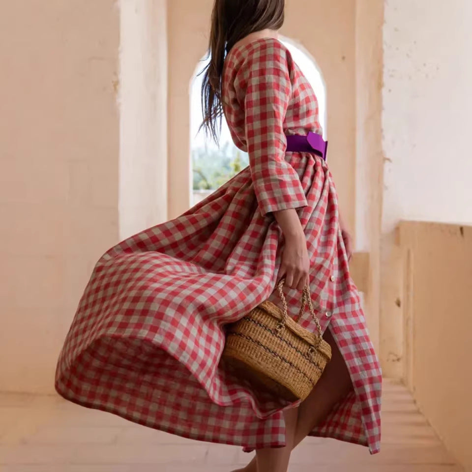 Women's Fashionable Retro Plaid Elegant Graceful Dress
