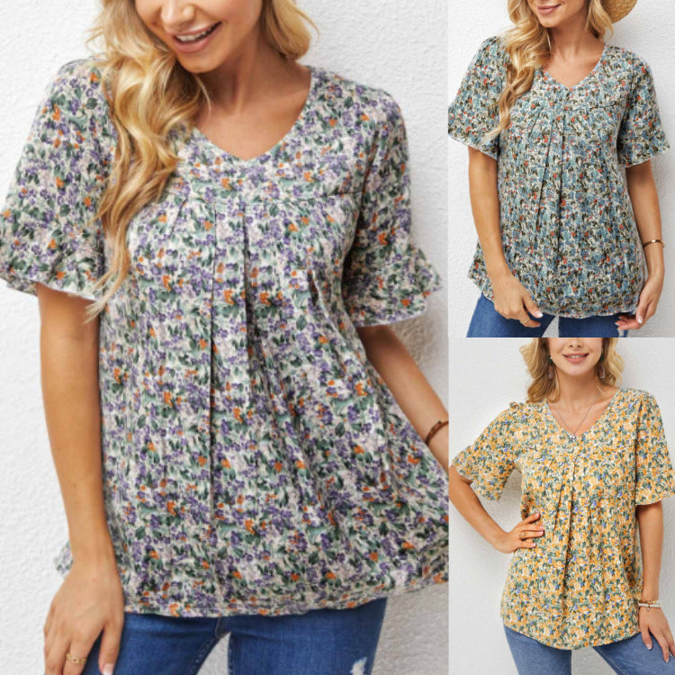 Summer New Floral Print Short Sleeve T Shirt
