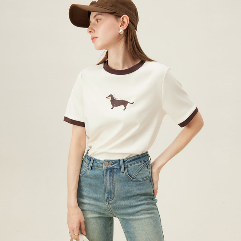 Retro kortærmet T-shirt med kontrastfarve
