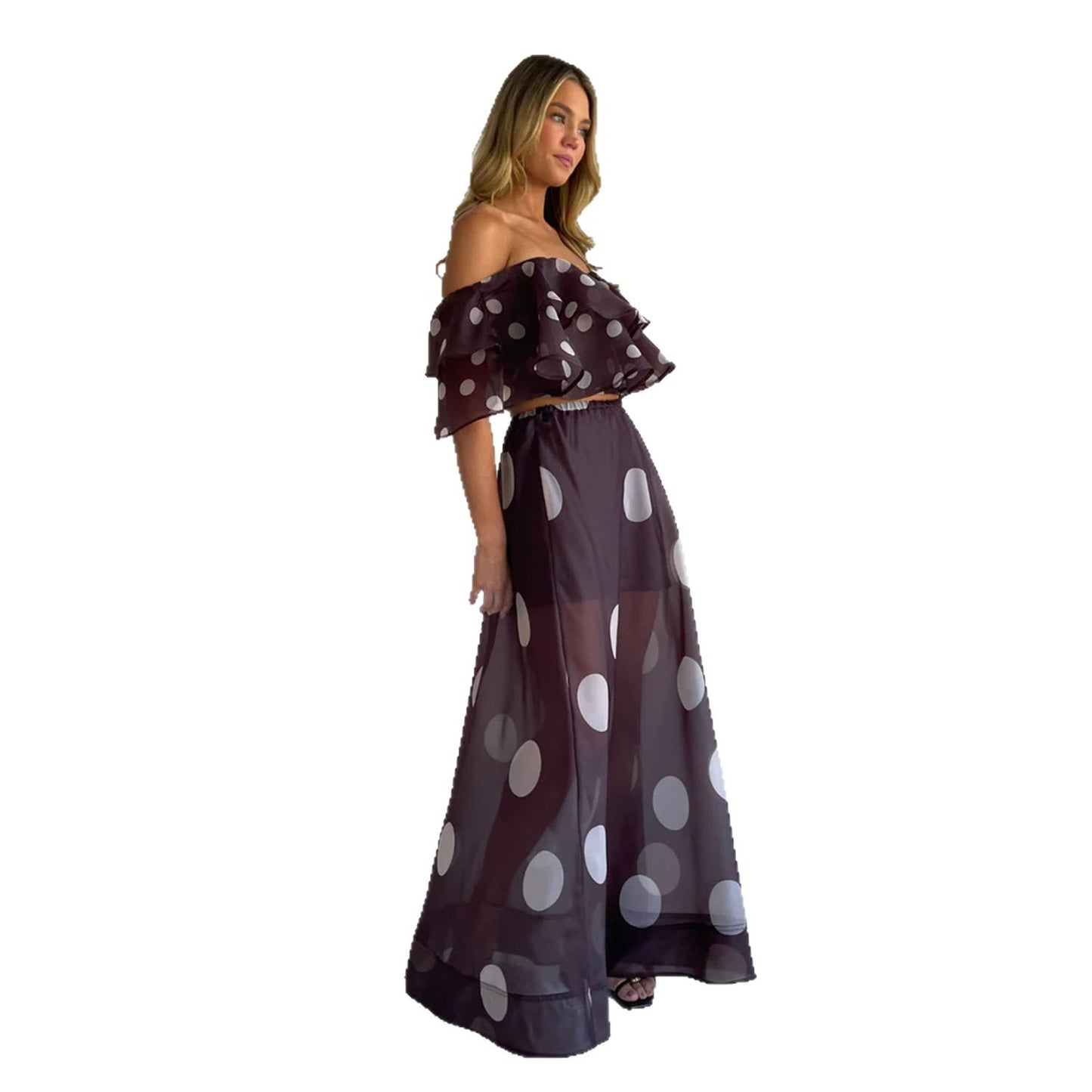 Spring Summer Sexy Strapless Irregular Printed Maxi Dress