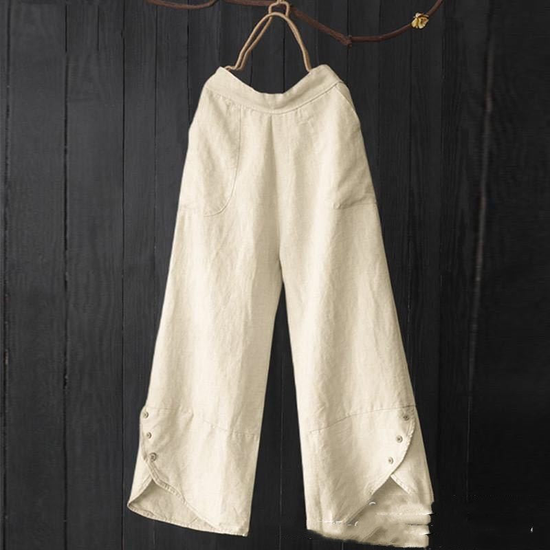 High Waist Plus Size Loose Pockets Button Women's Casual Pants