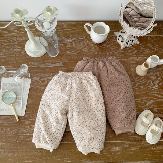 Cotton Padded Thickened Western Style Brushed Floral Loose Pants