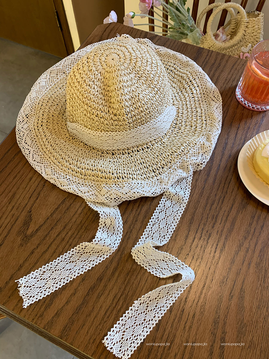 Big Brim Sun-proof Straw Hat Female Summer Seaside Breathable Lace Up