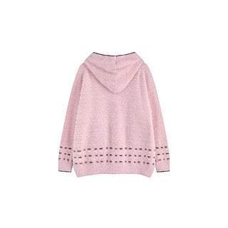 Bear Jacquard Hooded Knit Cardigan Female Loose Sweater Coat
