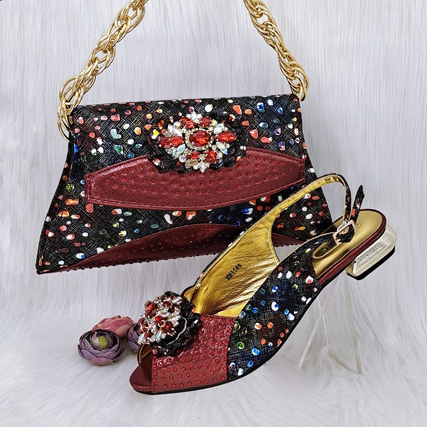 Mixed Color Flower Rhinestone Accessories Shoe Bag Low Heel Suit