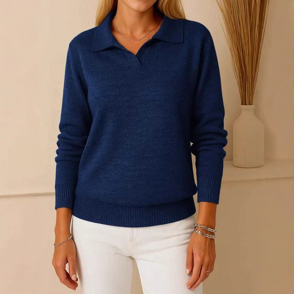 Solid-color Long-sleeve Casual Loose-fitting Polo-neck Knit Pullover